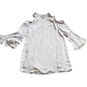 PPLA Stone Grey Cold Shoulder Dress, Bell Sleeve Ruffle Detail NWT